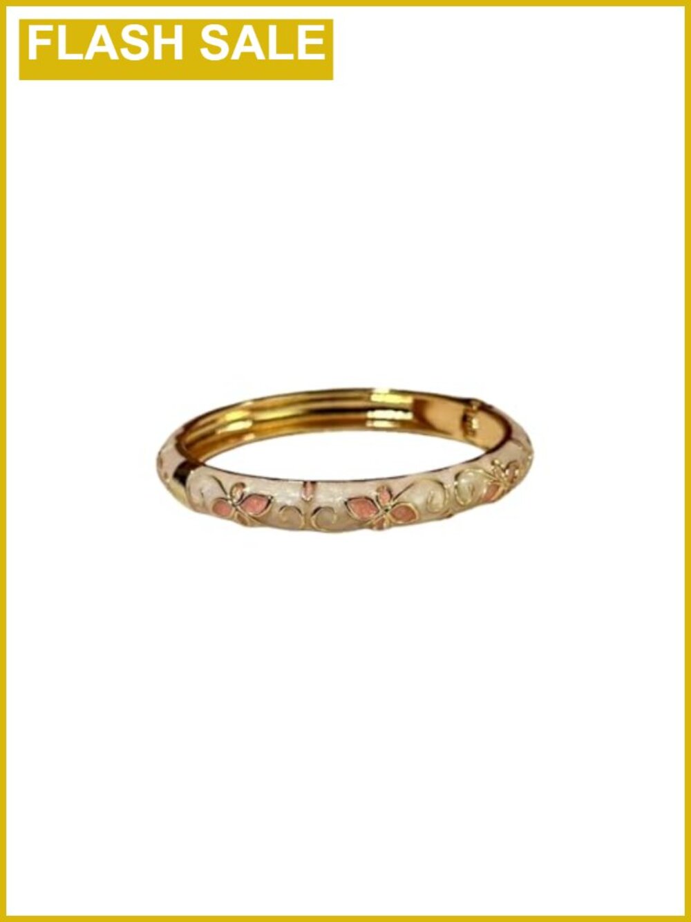 Vintage Flower Cloisonne Bangle Bracelet, Enamel Chunky Gold Plated